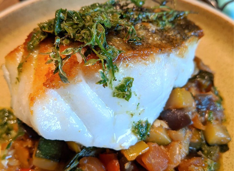 Cod, Ratatouille & Salsa Verde