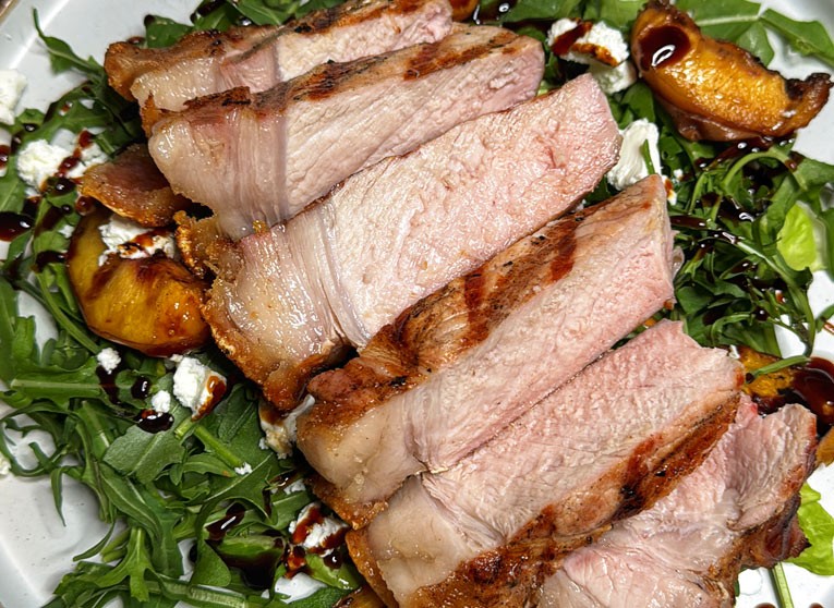 Grilled Pork Salad with Peaches & Feta