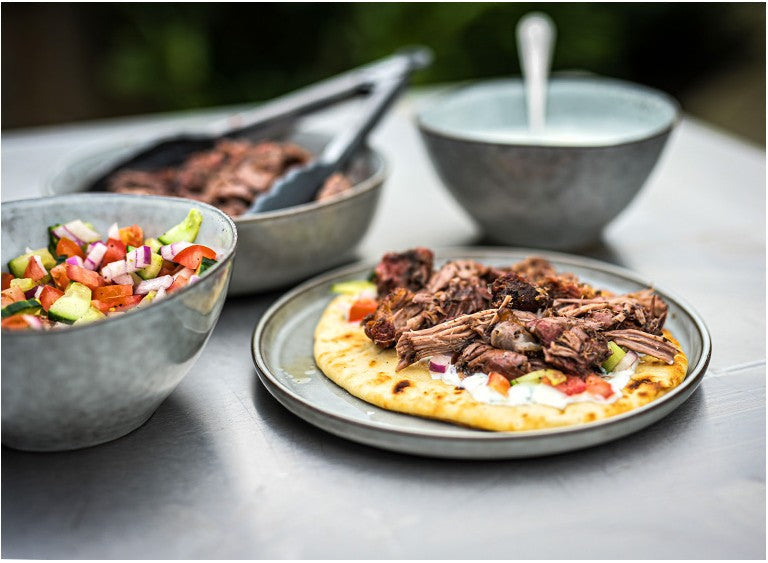 Mediterranean Pulled Lamb Flatbreads