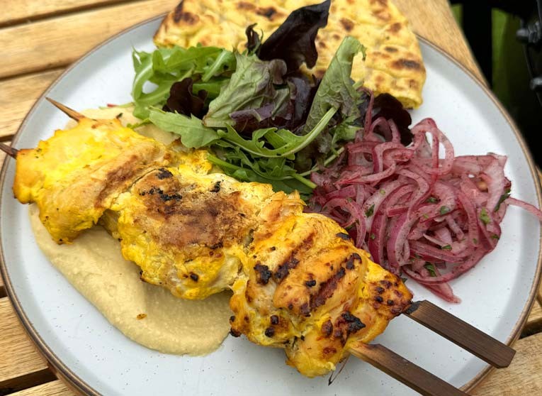 BBQ Chicken Skewers with Hummus & Flatbreads