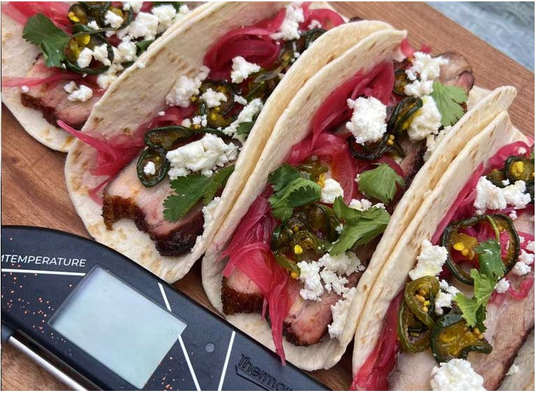 Smoked Pork Belly Tacos with Candied Jalapenos