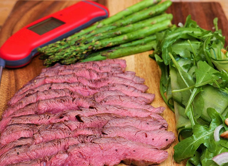 Grilled Flat Iron Steak with Salad and Asparagus