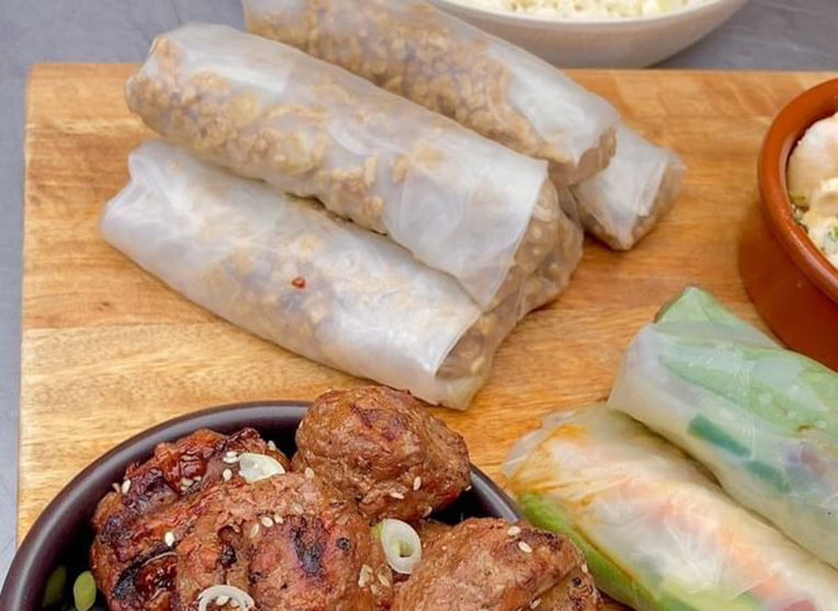 Thai Pad Kra Pao Pork Spring Rolls