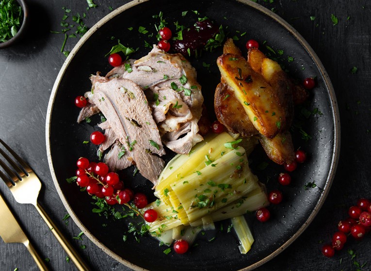 Rosemary Roast Leg of Lamb with Roast Potatoes & Leeks