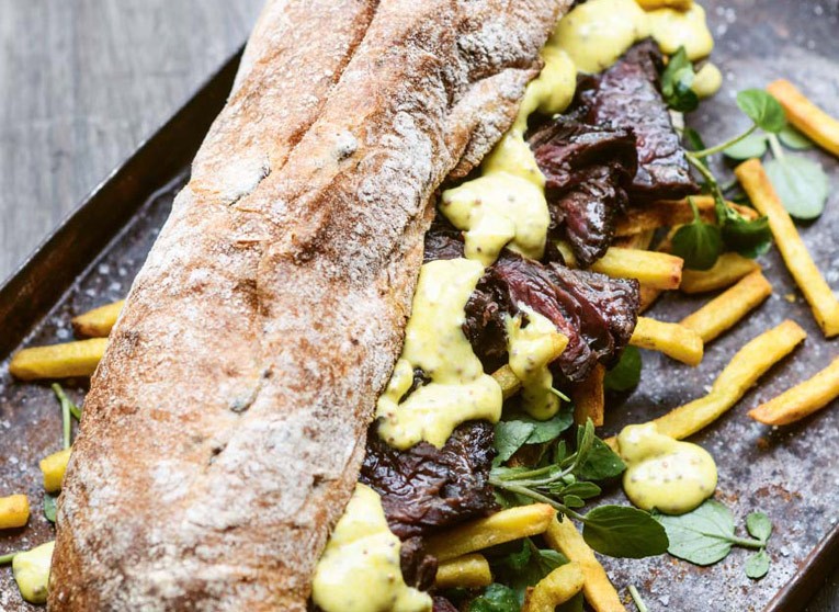 BBQ Steak Baguette with Chips