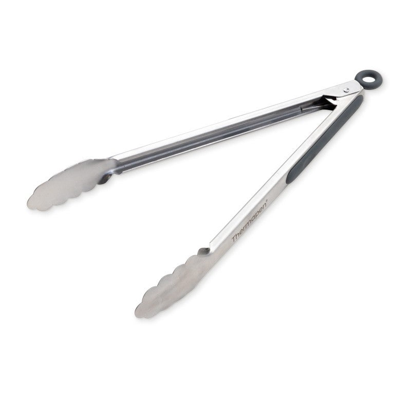 Grey Silicone & Stainless Steel Kitchen & BBQ Tongs