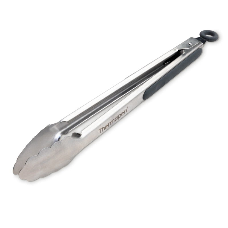 Grey Silicone & Stainless Steel Kitchen & BBQ Tongs