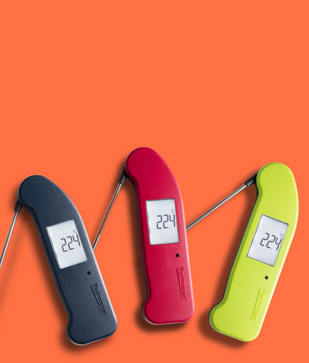 3 Thermapen One's, on an orange background