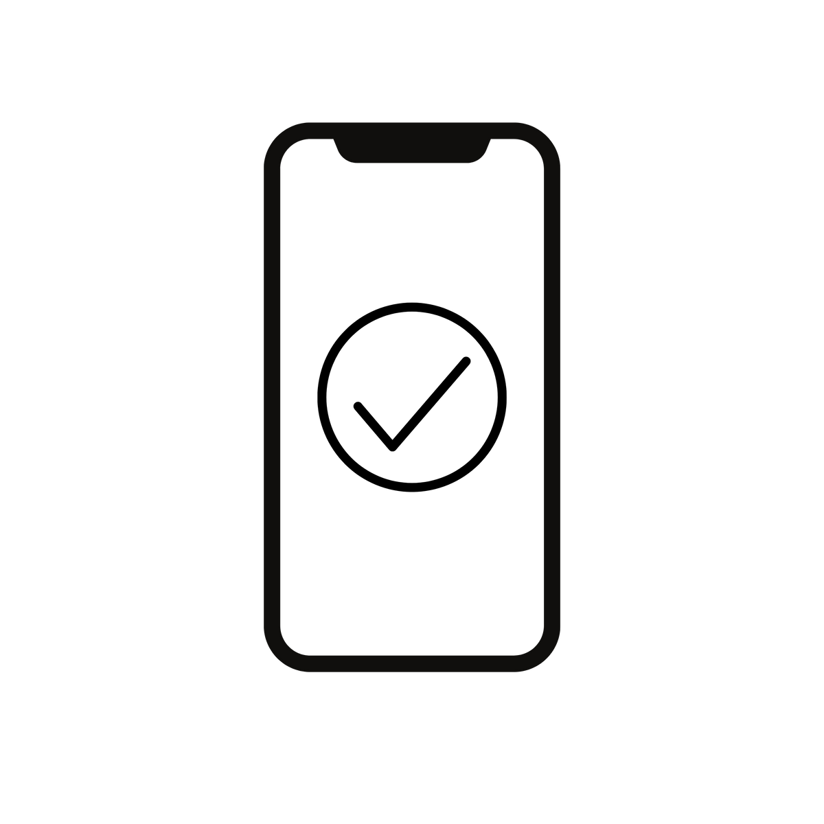 Phone with a check mark on a white background