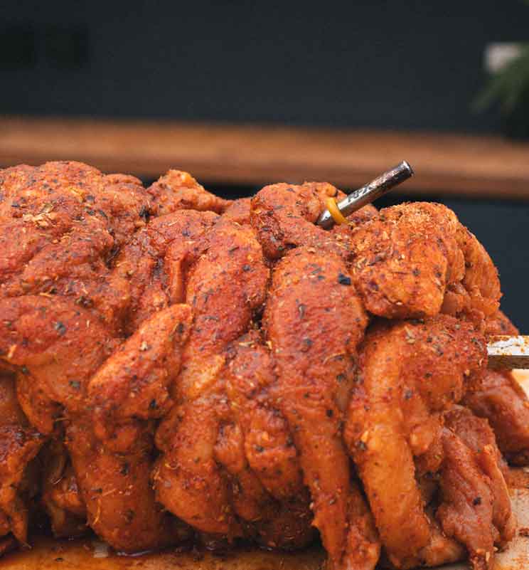 seasoned chicken shawarma rfx probe inserted