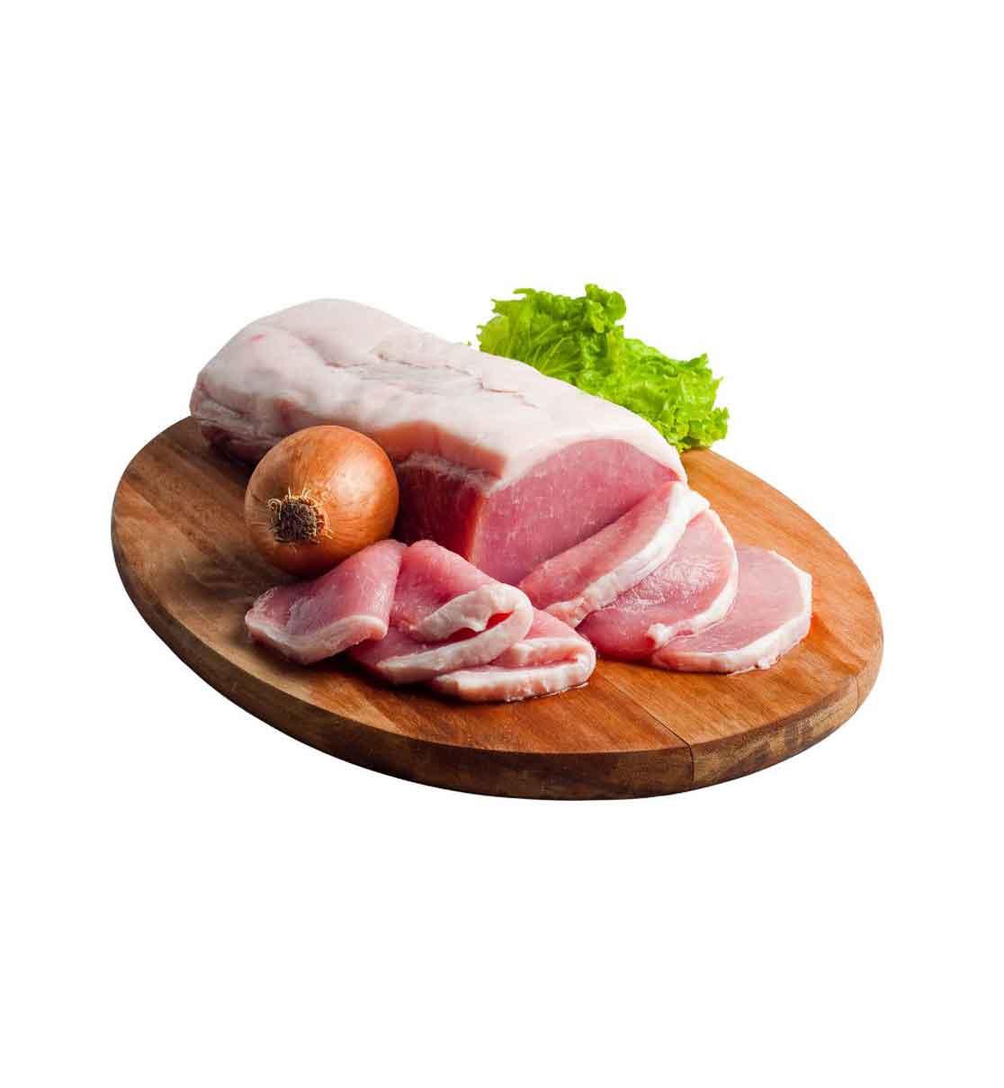Raw pork loin on a chopping board before cooking