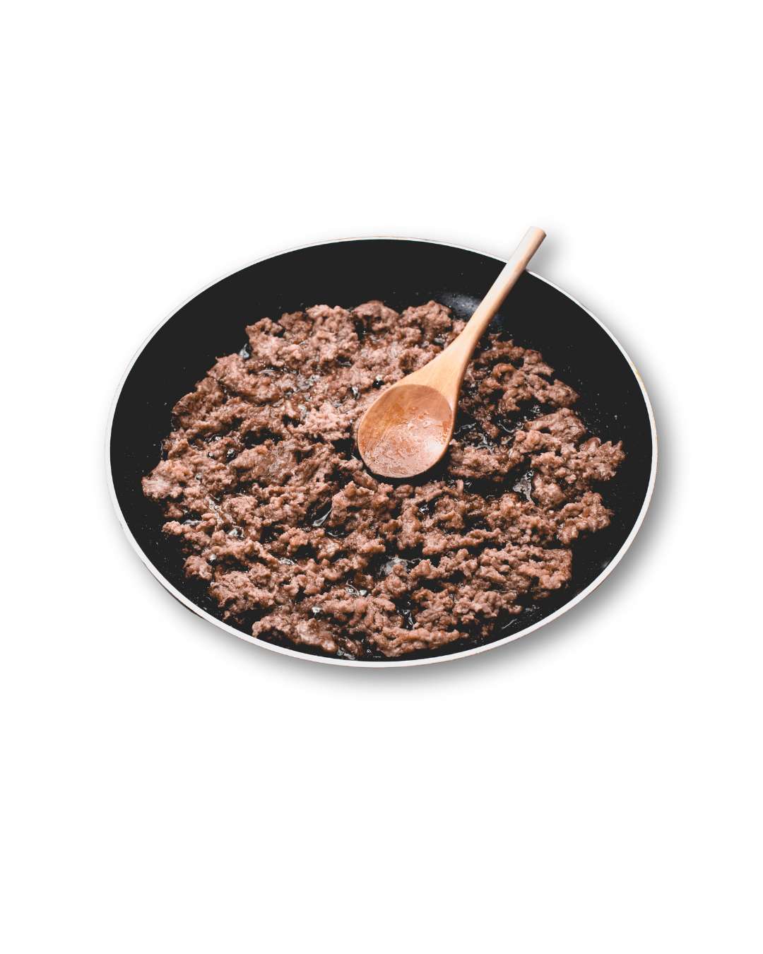Close-up of ground beef (mince) being cooked in a skillet, reheating to safe temperature.