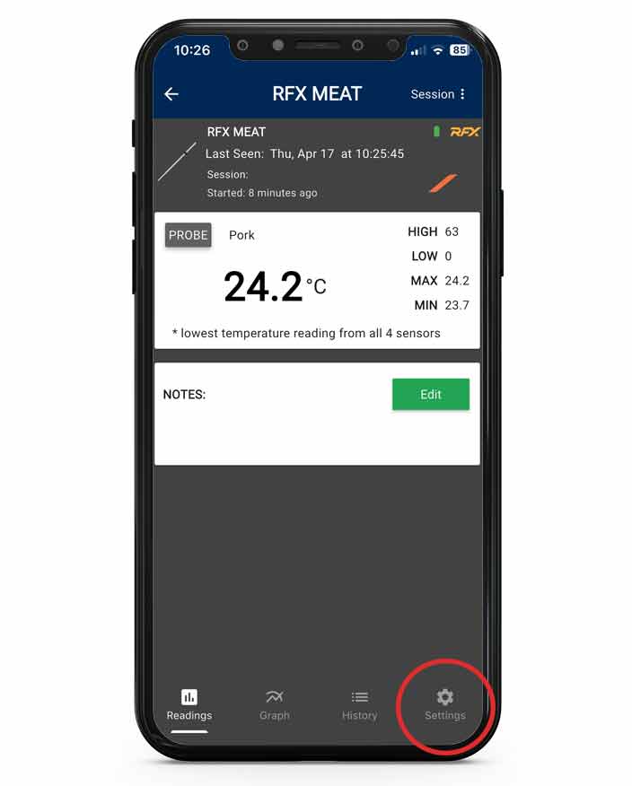 Tap settings button to adjust device settings