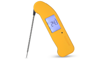 Pink cloured Thermapen ONE with screen light on, takes you to shop Thermapen ONE thermometers