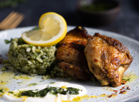 Ras El Hanout Chicken Thighs and Mexican Green Rice