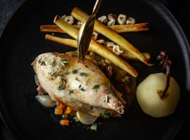 Roast Pheasant with Bacon & Poached Pears