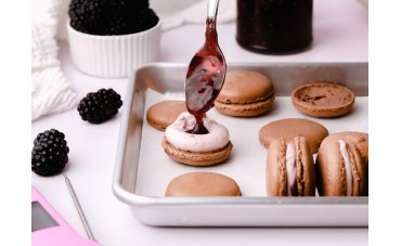 Chocolate Macarons with Blackberry Jam