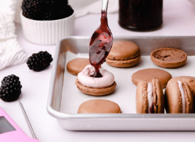 Chocolate Macarons with Blackberry Jam