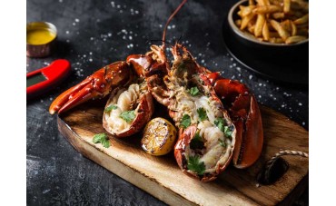 Grilled Lobster with Garlic Butter & French Fries