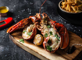 Grilled Lobster with Garlic Butter & French Fries