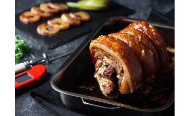 Porchetta with Caramelised Apples & Pear Salad