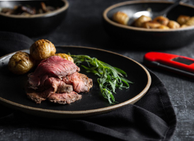 Roast Topside of Beef with Hasselback Potatoes