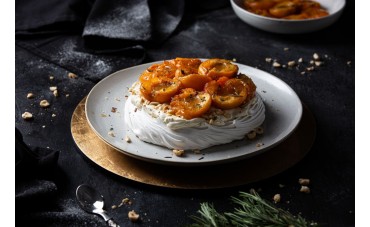 Italian Meringue with Baked Apricots & Hazelnut Cream