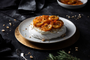 Italian Meringue with Baked Apricots & Hazelnut Cream