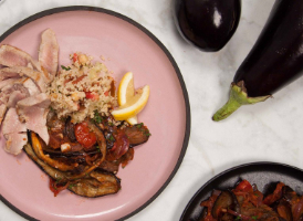 Tuna Steak with Aubergine Ragout & Couscous Salad