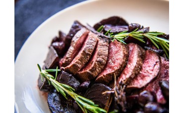 Kenny Tutt's Roast Venison Loin & Beetroots with Black Garlic & Rosemary