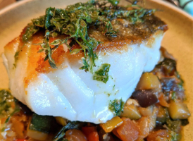 Richard Holden's Pan Fried Cod with Ratatouille & Salsa Verde