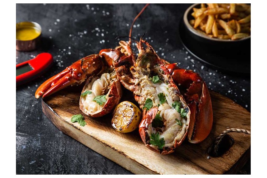 Grilled Lobster with Garlic Butter & French Fries